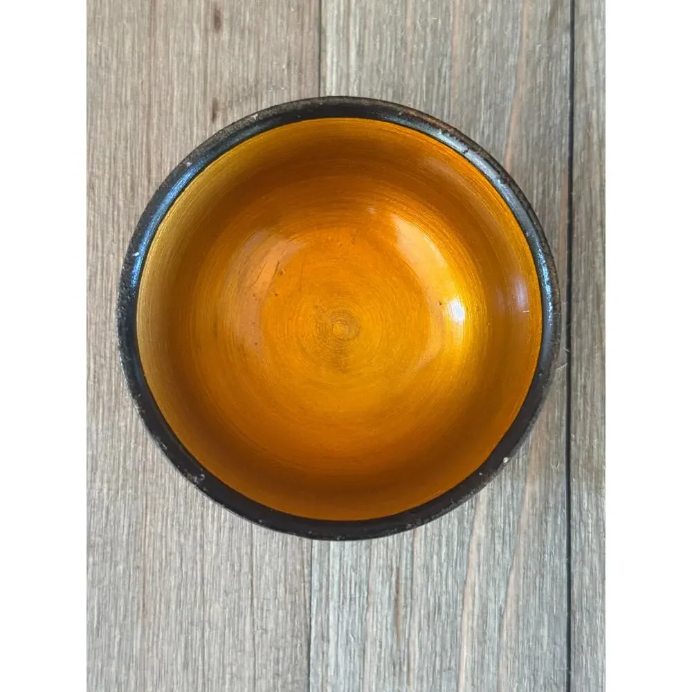Vintage Russian Khokhloma Mini Wood Bowl Salt Cellar Folk Art